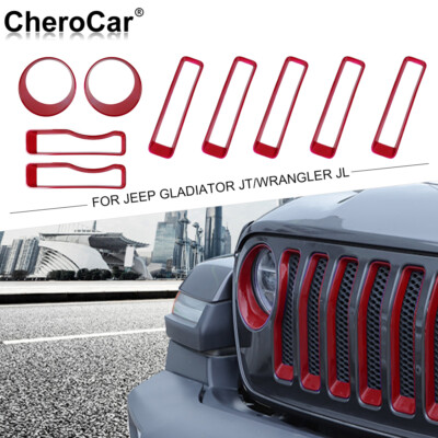 Car Front Grille Insert+Headlight decor cover trim for Jeep Wrangler JL JT 2018+