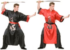 ADULT JAPANESE SAMURAI WARRIOR KUNG FU NINJA DRAGON MASTER COSTUME BLACK RED
