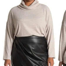 Joan Vass Women's Plus Size 2X Cowl Neck Ribbed Knit Sweater Rainy Day Grey