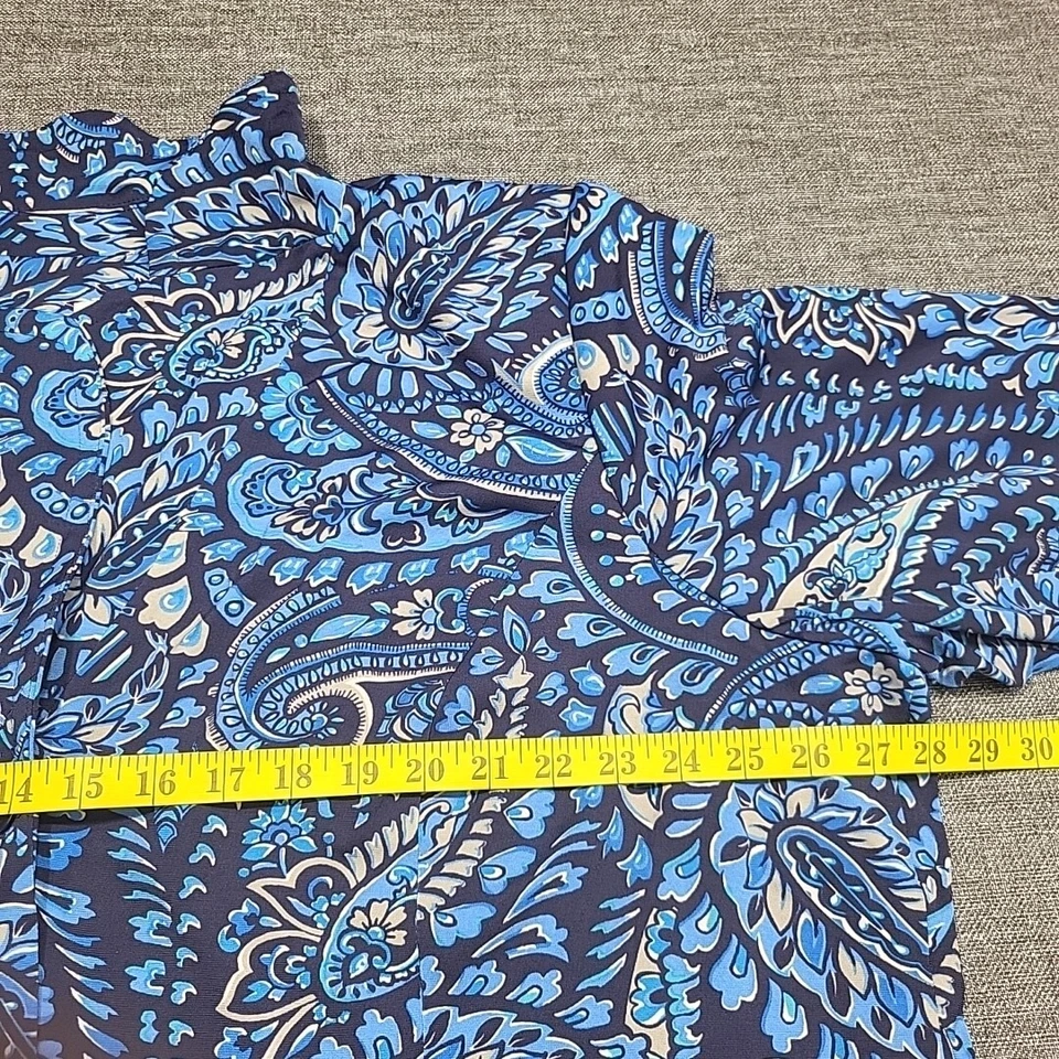 Chaqueta Blazer Joan Rivers Paisley Jersey Tejido Manga 3/4 Bolsillos Talla Grande 3X Azul Foto 2 de 4