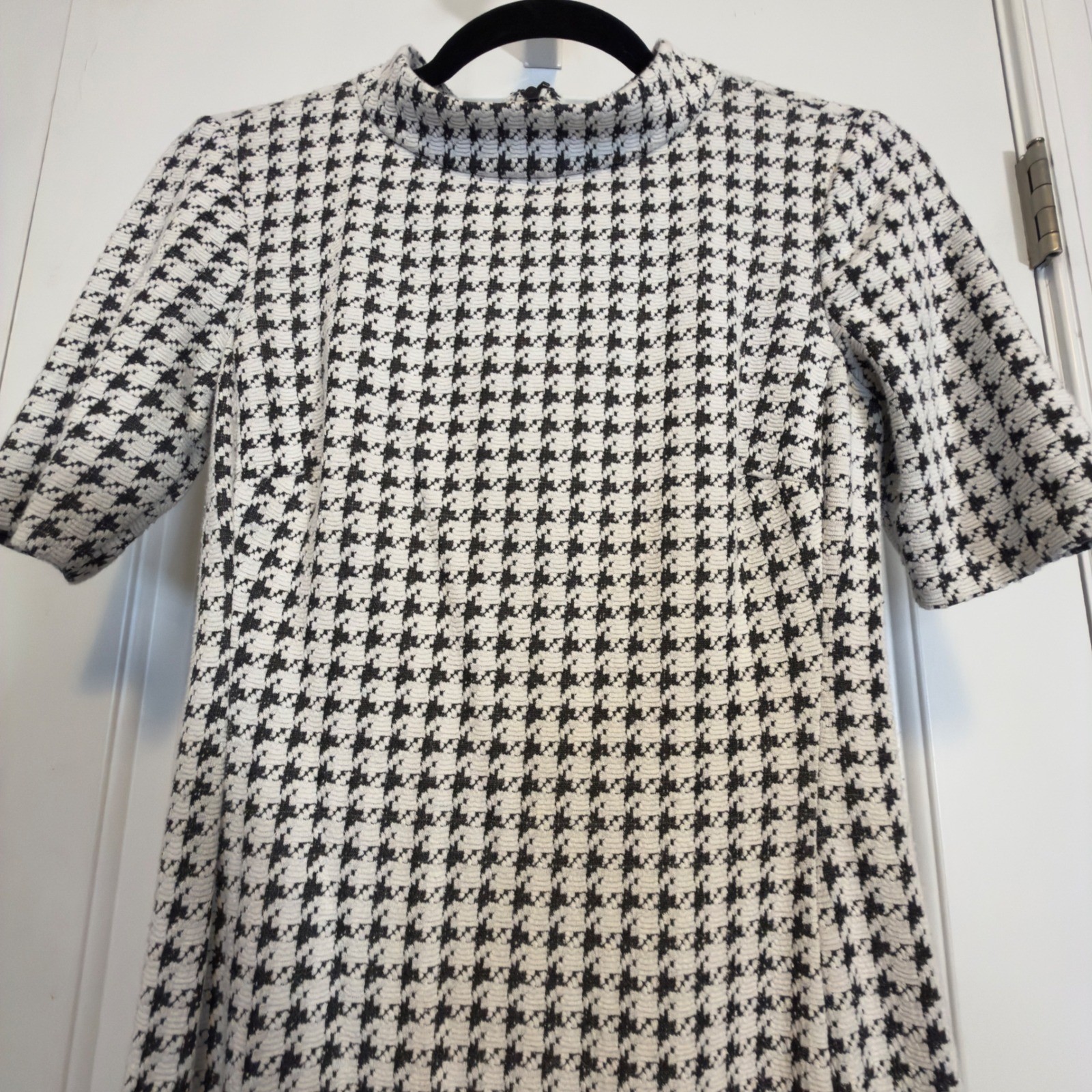 American Living Houndstooth Mock Neck Short Sleeve Sheath Dress Black White image 4