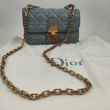 Christian Dior Addict Woc Chain Flap Bag Ash Blue Lambskin Leather Small Women