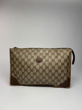 Pochette vintage Gucci Ophidia monogram in pelle marrone grigio