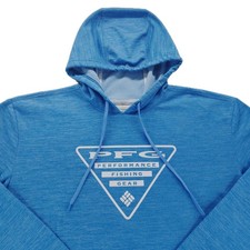 Columbia PFG Women Sweatshirt Blue Hoodie Logo Pullover Fleece Size L