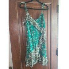 ASTR The Label Green Floral Ruffle Mini Dress Tie Strap Womens Large