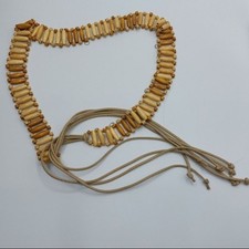 Vintage Wooden Beaded Belt Tie Waist Two Tone Brown Tan Tribal