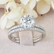 2ct Round Moissanite Engagement Ring Set Wedding Band 925 Sterling Silver M6938M
