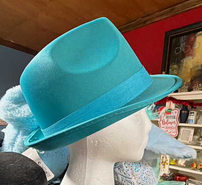 Blue Solid Bowler Hat Size L for Unisex Adults Classic Dress Hat