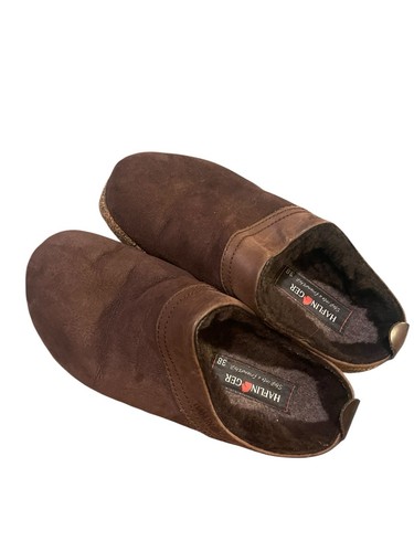 Haflinger Clog Womens 38/7.5 Black Grizzly Wool Felt Brown Trim Slip On Casual