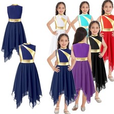 US Girl Kid Sleeveless Liturgical Dance Dress Gold Metallic Lyrical Asymmetrica