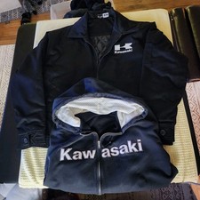 VINTAGE EMBROIDERED EMBLEM KAWASAKI BRAND MOTORCYCLE JACKET  ZIPPER HOODIE