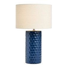 Litecraft Erin Embossed Ceramic Table Lamp With Drum Shade - Chrome, Blue       