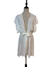 Vtg Seductivewear Sheer Short Robe Sz XL White Floral Bridal Boudoir Cover Up