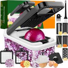 12-In-1 Vegetable Chopper 7 Blades, Veggie Cutter with Handle, Black/White  Sta