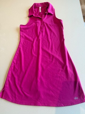 Alo Yoga : Tennis Dress Size:S Magenta Crush Button-Up V-Neck Sleeveless