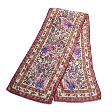 Vintage Oscar De La Renta Designer Floral Purple Orange Long Silk Scarf