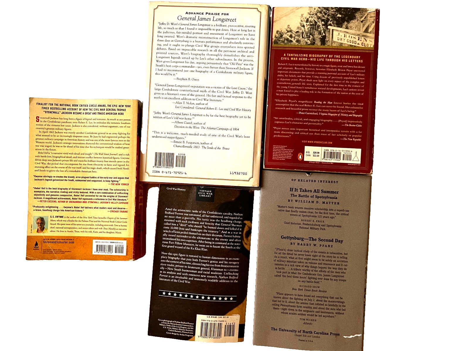 CIVIL WAR 5 Book Lot Lee, Longstreet, Stonewall, Forrest, Rebel Armies 2 HC 3 PB