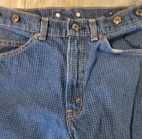 Levis 40552 5814 Suspenders Buttons Mens 30x32 Blue Jeans Checkered Made In USA - Picture 5 of 13