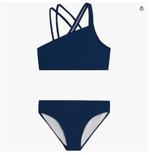 Kanu Surf Girls' Julia UPF 50 Beach Sport Angle Bikini Size 12 Solid Navy