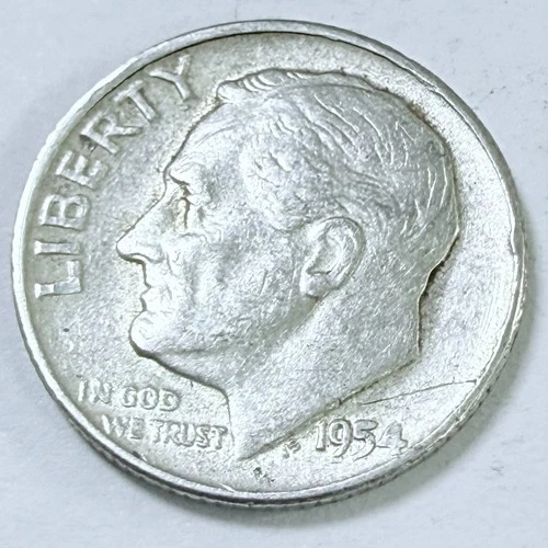 1954 Roosevelt 10c Dime 90% Silver Circulated Coin #7804