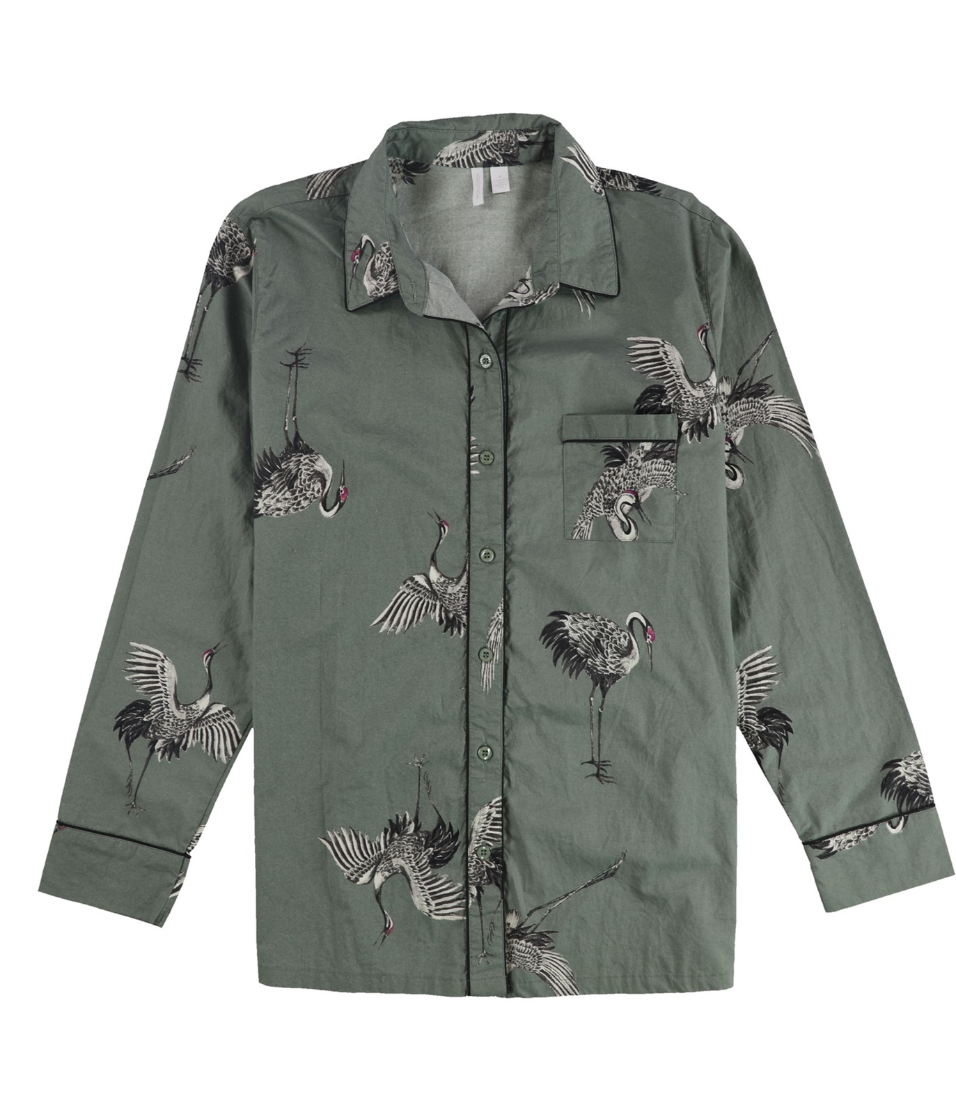 Nordstrom Mens Crane Pattern Button Down Pajama Tops Green Medium 5590₽