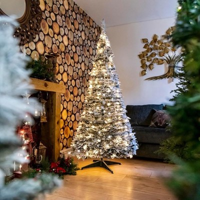 5 Fuß Pre-Lit Pop-Up Weihnachtsbaum batteriebetrieben verschneit beflockt 150 LED Lichter