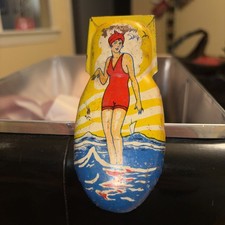 Vintage Kirchhof Tin Clicker 1930s Bathing Beauty Flapper Girl Newark- NJ NICE