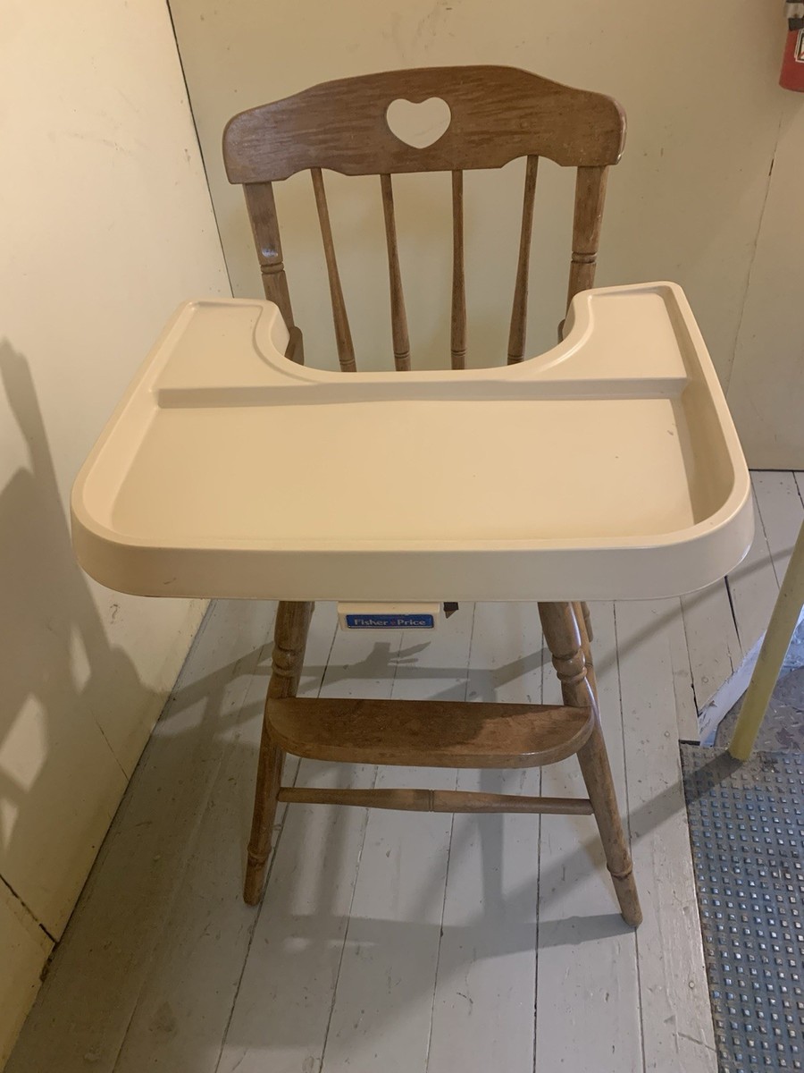 VINTAGE 1983 Fisher Price Wooden High Chair With Tray RARE Made In USA