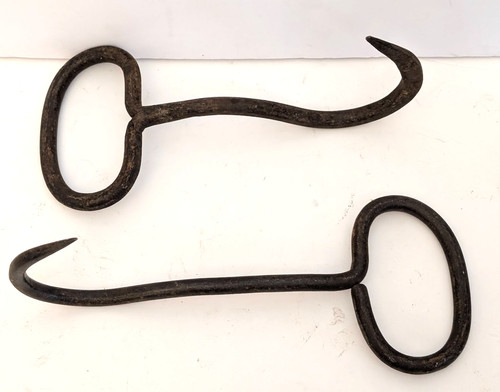 LOT of 2 Vintage HAY BALE HOOKS Iron Ice Meat hand forged Rustic Farm