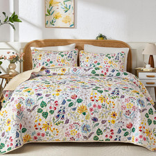 Floral Quilt Queen Size Colorful Botanical Bedspread Set Lightweight Coverlet
