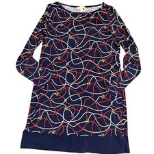 Michael Kors Allover Sailor Logo Border Print Matte Jersey Dress  navy red.  Lg