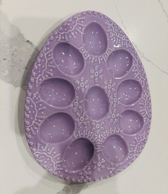 FESTIVE Sunshine & Main Spring PURPLE Deviled Easter Egg Serving Platter Dish