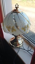 Vintage Primrose  Touch Lamp Brass Floral Glass Shade Retro Bedside Table