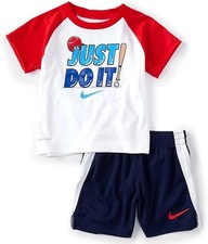 NIKE Kids Boys JUST DO IT 2-Piece Shirt  Shorts Set Navy  Red Boy's Size 6