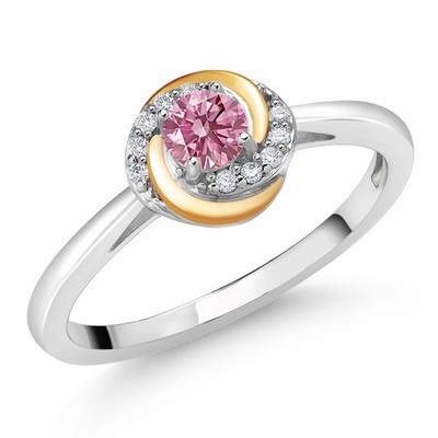925 Silver and 10K Yellow Gold Pink and White Lab Grown Diamond Ring (0.32 Cttw)