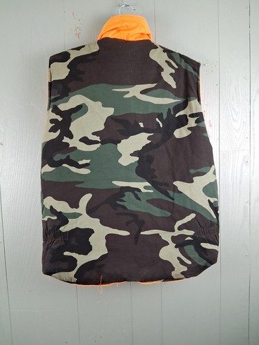 Vintage Woodfield Reversible Camo Blaze Orange Vest Mens Large Water Resistant - Picture 3 of 12
