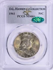 1961 Franklin Half PCGS MS66+ CAC D L Hansen RARE Near FBL Rainbow