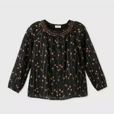 Cat & Jack Black Floral Blouse Small (6-6X)