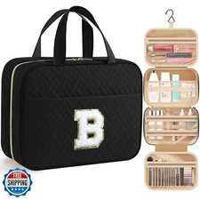 HOTOR Travel Toiletry Bag - Personalized Chenille Initial Makeup Bag, Water-R