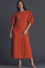 Anthropologie English Factory Short-Sleeve Textured Midi Dress SP PS new red