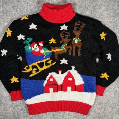 Vintage Christmas Sweater Womens Size S Amanda Smith Turtleneck Santa Reindeer