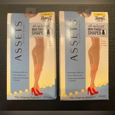 2 Pair Assets Hi-Waist Mid-Thigh Shaper Size 2 Nude Underwear Spanx