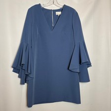 MILLY Bell Sleeve V Neck Sheath Dress Blue Size 6 Career Professional Workwear