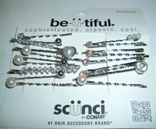 19 Scunci White Pearl and Rhinestone Silver Hair Bobby Pins NWT