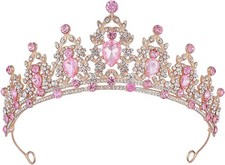 Princess Rhinestone Tiaras Sparkle Wedding Crystal Crowns Pageant Golden Pink
