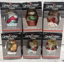Lot of 6 Vintage JASCO CARING CRITTER CHIMERS Bisque Bell Ornaments NIB