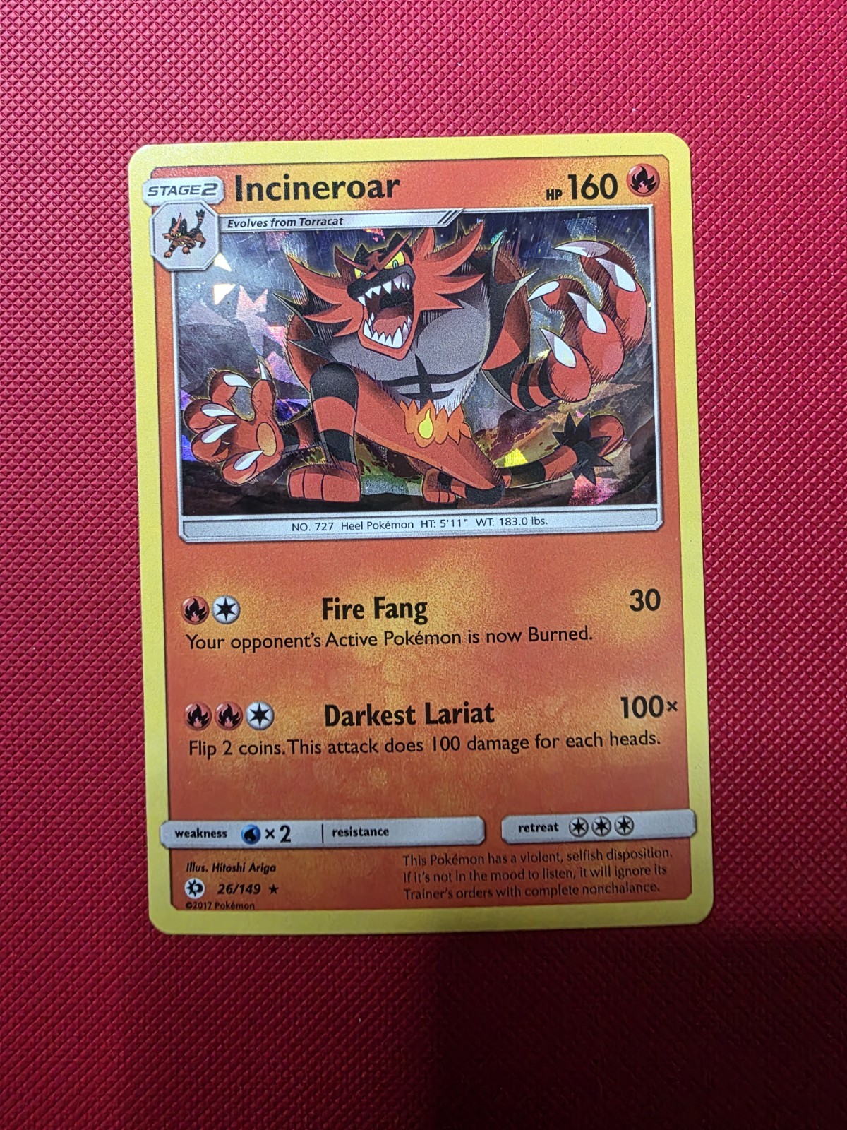Pokemon Incineroar 26/149 Sun Moon Base Set Cracked Ice