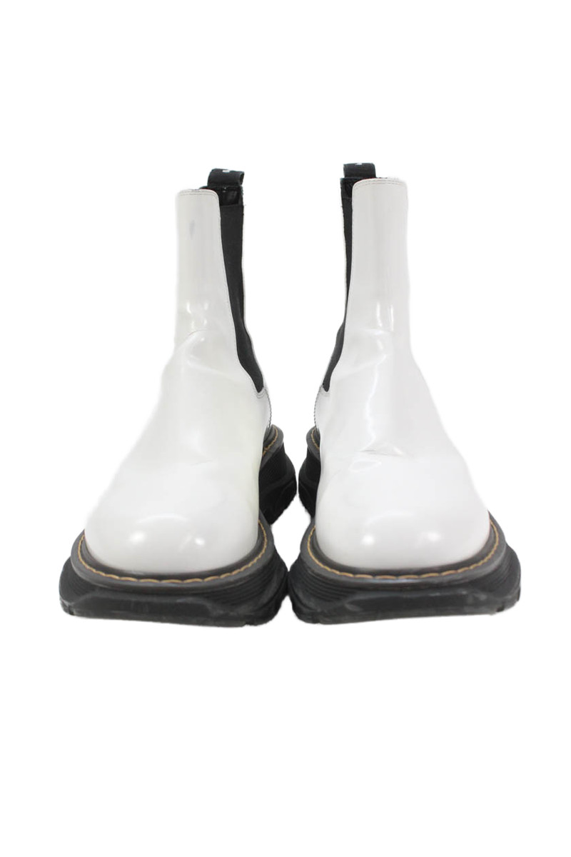 Alexander McQueen Men's Round Toe Pull-On Leather Boots White Size 10 View 2