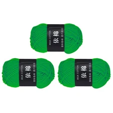 3Pcs Cotton Yarn Knitting Yarn Crochet Yarn (87.5Yard x 2.5mm, Bright Green)