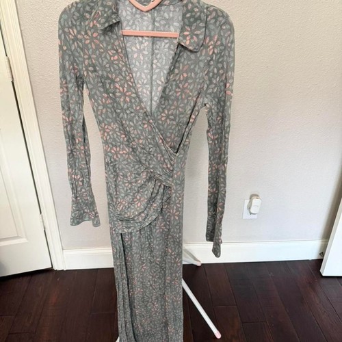 Free People Floral Wrap Front Long Sleeve Midi Dress